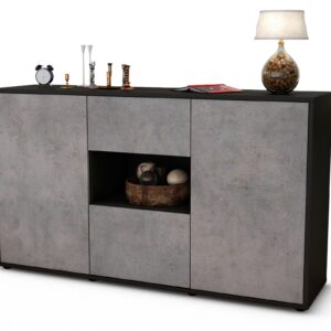 Sideboard Doriana | Korpus Anthrazit | Front in Beton Optik | 136x79x35cm (BxHxT)