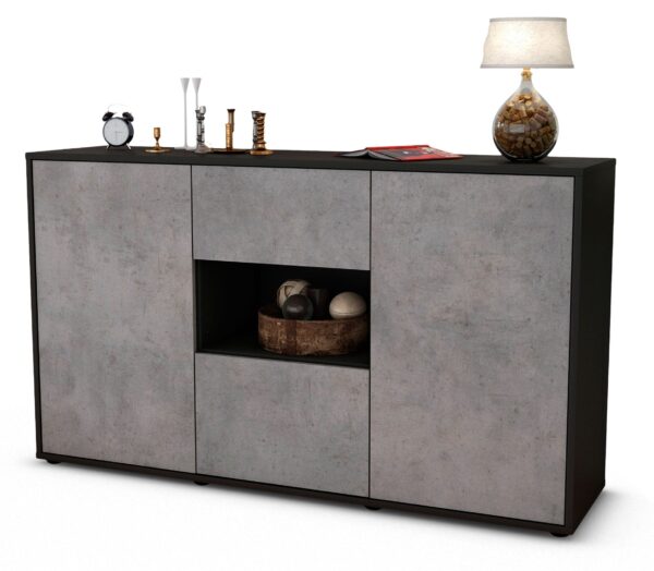 Sideboard Doriana | Korpus Anthrazit | Front in Beton Optik | 136x79x35cm (BxHxT)