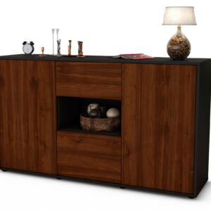 Sideboard Doriana | Korpus Anthrazit | Front in Walnuss Holz Optik | 136x79x35cm (BxHxT)