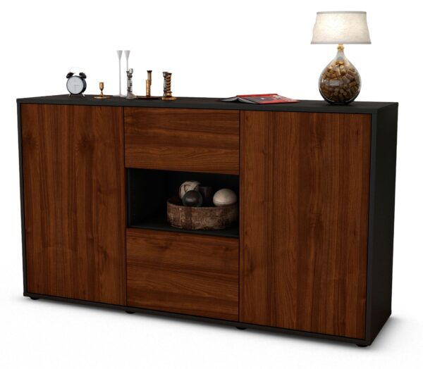 Sideboard Doriana | Korpus Anthrazit | Front in Walnuss Holz Optik | 136x79x35cm (BxHxT)