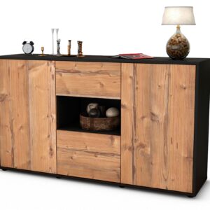 Sideboard Doriana | Korpus Anthrazit | Front in Pinie Holz Optik | 136x79x35cm (BxHxT)