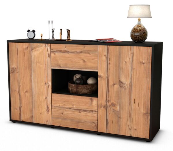 Sideboard Doriana | Korpus Anthrazit | Front in Pinie Holz Optik | 136x79x35cm (BxHxT)