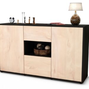 Sideboard Doriana | Korpus Anthrazit | Front in Zeder Holz Optik | 136x79x35cm (BxHxT)