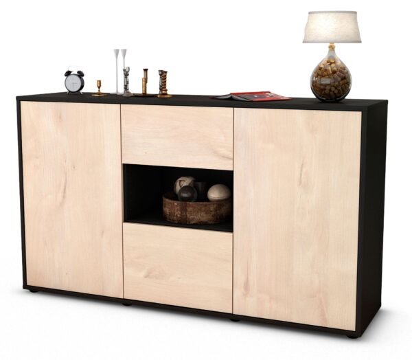 Sideboard Doriana | Korpus Anthrazit | Front in Zeder Holz Optik | 136x79x35cm (BxHxT)