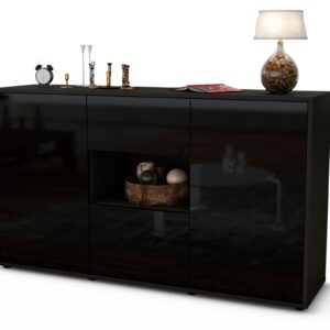 Sideboard Doriana | Korpus Anthrazit | Front in Hochglanz Schwarz | 136x79x35cm (BxHxT)