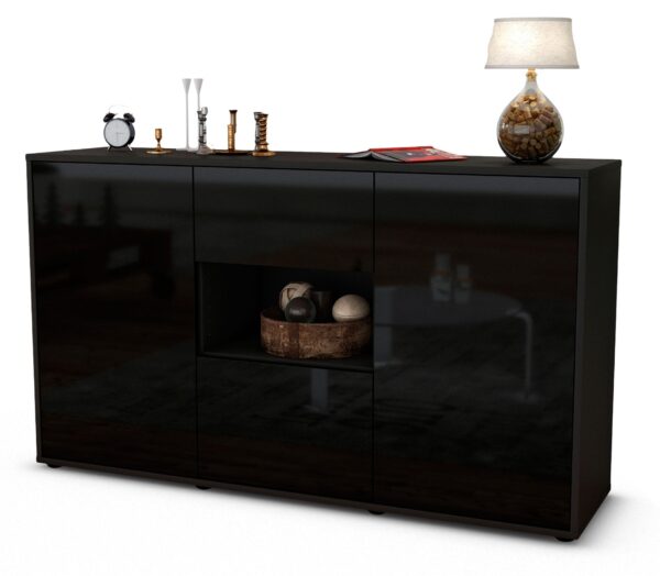 Sideboard Doriana | Korpus Anthrazit | Front in Hochglanz Schwarz | 136x79x35cm (BxHxT)