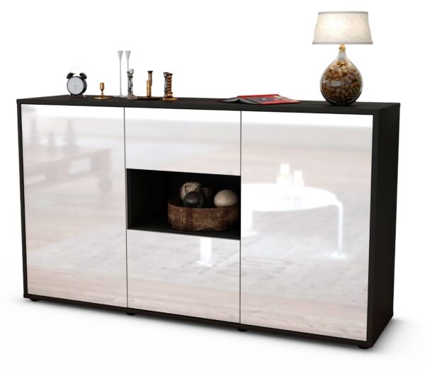 Sideboard Doriana | Korpus Anthrazit | Front in Hochglanz Weiß | 136x79x35cm (BxHxT)
