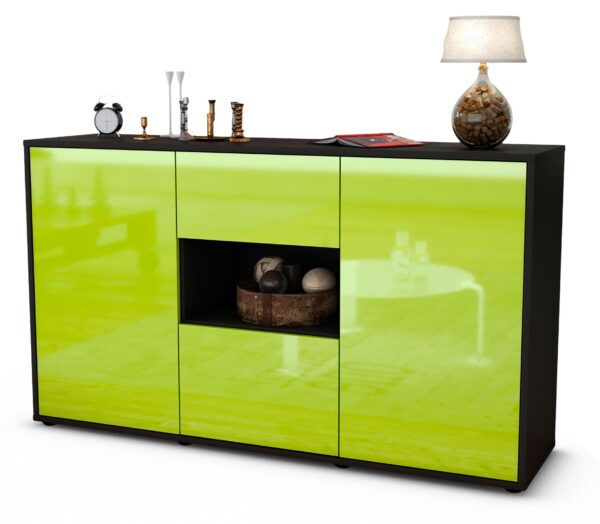 Sideboard Doriana | Korpus Anthrazit | Front in Hochglanz Grün | 136x79x35cm (BxHxT)