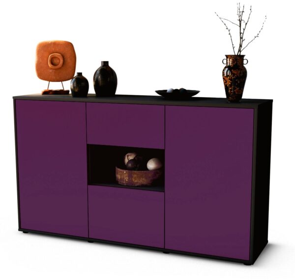 Sideboard Doriana | Korpus Anthrazit | Front in Lila | 136x79x35cm (BxHxT)