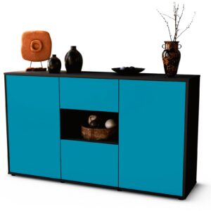 Sideboard Doriana | Korpus Anthrazit | Front in Türkis | 136x79x35cm (BxHxT)