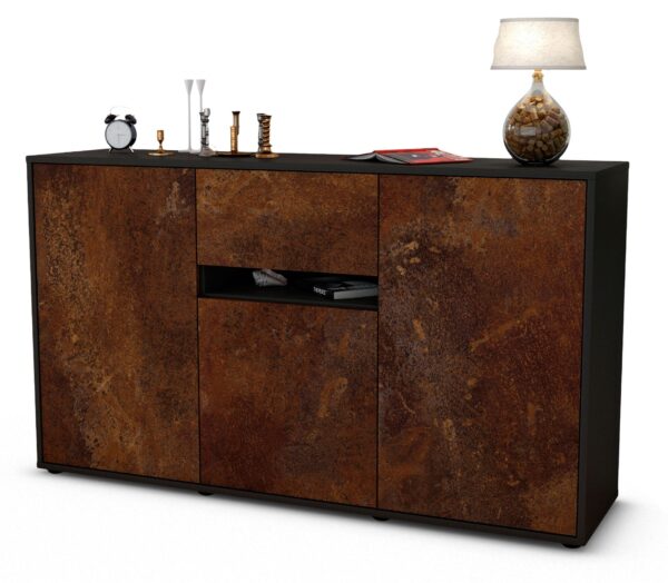 Sideboard Dorina | Korpus Anthrazit | Front in Rost Optik | 136x79x35cm (BxHxT)