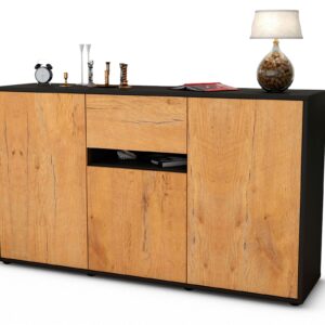 Sideboard Dorina | Korpus Anthrazit | Front in Eiche Holz Optik | 136x79x35cm (BxHxT)