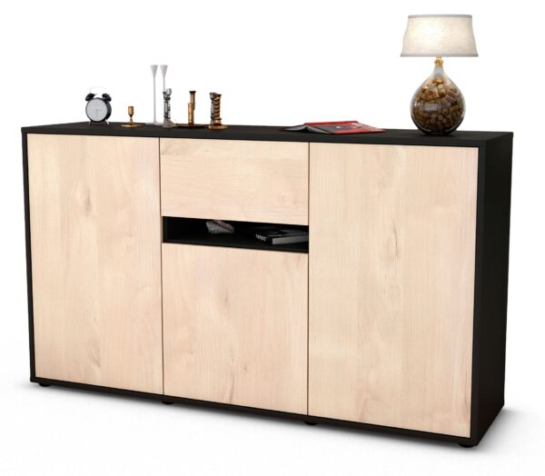 Sideboard Dorina | Korpus Anthrazit | Front in Zeder Holz Optik | 136x79x35cm (BxHxT)