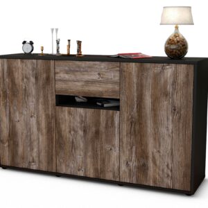 Sideboard Dorina | Korpus Anthrazit | Front in Treibholz Holz Optik | 136x79x35cm (BxHxT)