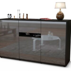 Sideboard Dorina | Korpus Anthrazit | Front in Hochglanz Grau | 136x79x35cm (BxHxT)