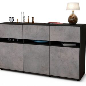 Sideboard Dorinde | Korpus Anthrazit | Front in Beton Optik | 136x79x35cm (BxHxT)