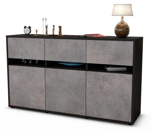 Sideboard Dorinde | Korpus Anthrazit | Front in Beton Optik | 136x79x35cm (BxHxT)