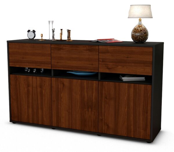 Sideboard Dorinde | Korpus Anthrazit | Front in Walnuss Holz Optik | 136x79x35cm (BxHxT)