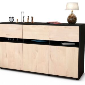 Sideboard Dorinde | Korpus Anthrazit | Front in Zeder Holz Optik | 136x79x35cm (BxHxT)