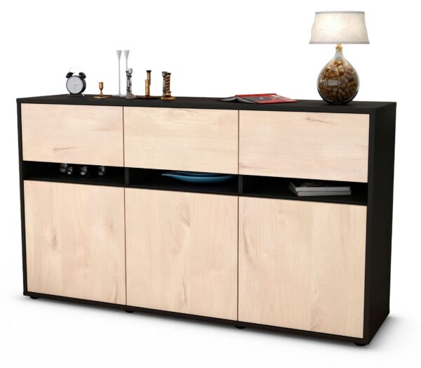 Sideboard Dorinde | Korpus Anthrazit | Front in Zeder Holz Optik | 136x79x35cm (BxHxT)