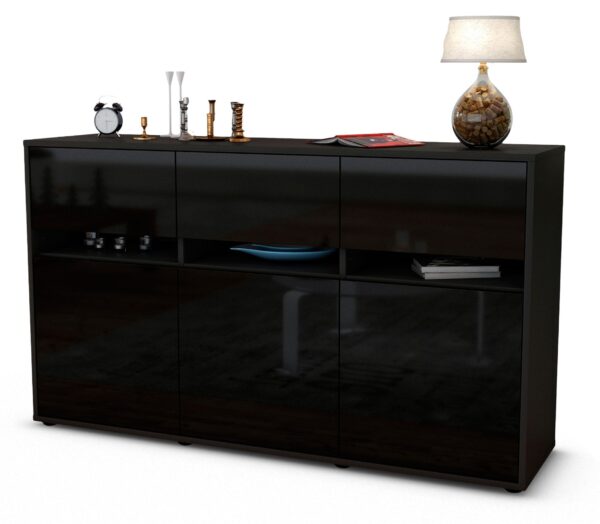 Sideboard Dorinde | Korpus Anthrazit | Front in Hochglanz Schwarz | 136x79x35cm (BxHxT)