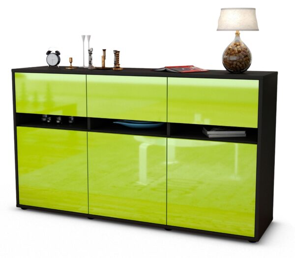 Sideboard Dorinde | Korpus Anthrazit | Front in Hochglanz Grün | 136x79x35cm (BxHxT)