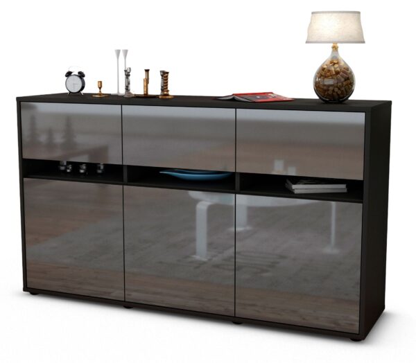 Sideboard Dorinde | Korpus Anthrazit | Front in Hochglanz Grau | 136x79x35cm (BxHxT)