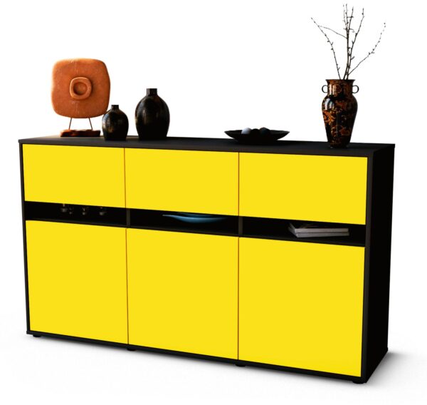 Sideboard Dorinde | Korpus Anthrazit | Front in Gelb | 136x79x35cm (BxHxT)