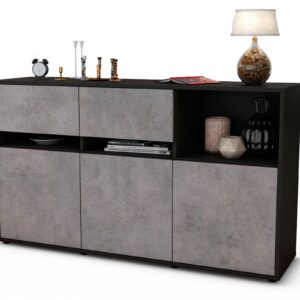 Sideboard Dorotea | Korpus Anthrazit | Front in Beton Optik | 136x79x35cm (BxHxT)