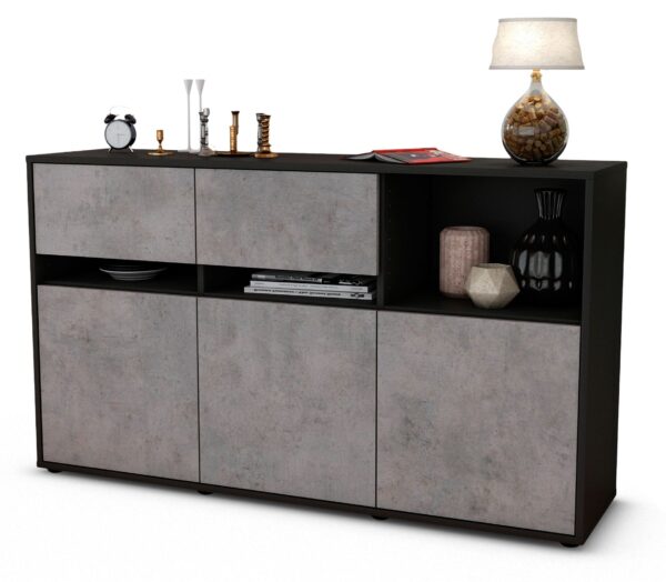 Sideboard Dorotea | Korpus Anthrazit | Front in Beton Optik | 136x79x35cm (BxHxT)