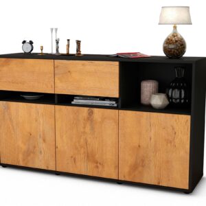 Sideboard Dorotea | Korpus Anthrazit | Front in Eiche Holz Optik | 136x79x35cm (BxHxT)