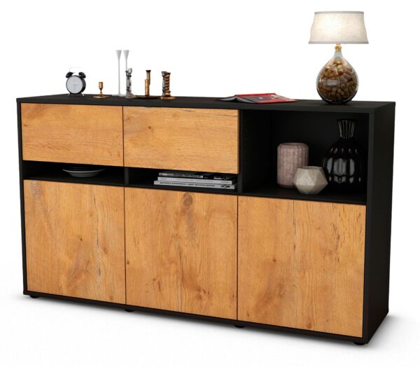 Sideboard Dorotea | Korpus Anthrazit | Front in Eiche Holz Optik | 136x79x35cm (BxHxT)