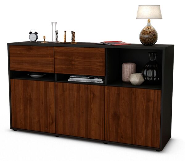Sideboard Dorotea | Korpus Anthrazit | Front in Walnuss Holz Optik | 136x79x35cm (BxHxT)