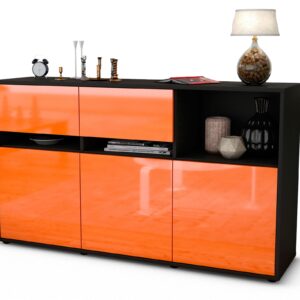 Sideboard Dorotea | Korpus Anthrazit | Front in Hochglanz Orange | 136x79x35cm (BxHxT)