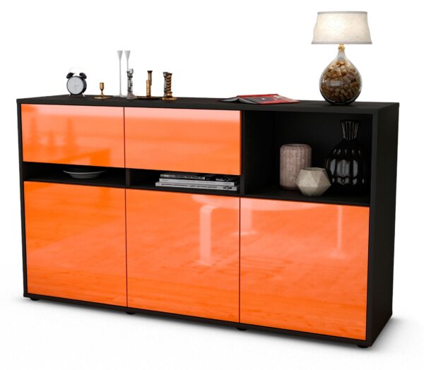 Sideboard Dorotea | Korpus Anthrazit | Front in Hochglanz Orange | 136x79x35cm (BxHxT)