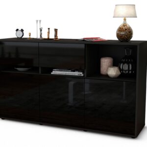 Sideboard Dorotea | Korpus Anthrazit | Front in Hochglanz Schwarz | 136x79x35cm (BxHxT)