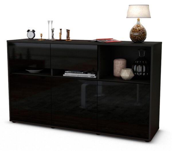 Sideboard Dorotea | Korpus Anthrazit | Front in Hochglanz Schwarz | 136x79x35cm (BxHxT)