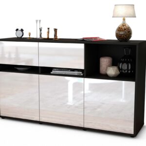 Sideboard Dorotea | Korpus Anthrazit | Front in Hochglanz Weiß | 136x79x35cm (BxHxT)