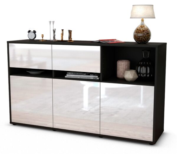 Sideboard Dorotea | Korpus Anthrazit | Front in Hochglanz Weiß | 136x79x35cm (BxHxT)