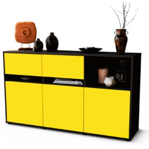 Sideboard Dorotea | Korpus Anthrazit | Front in Gelb | 136x79x35cm (BxHxT)