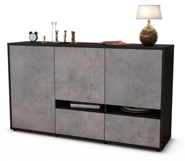 Sideboard Ebe | Korpus Anthrazit | Front in Beton Optik | 136x79x35cm (BxHxT)