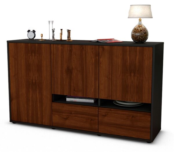Sideboard Ebe | Korpus Anthrazit | Front in Walnuss Holz Optik | 136x79x35cm (BxHxT)