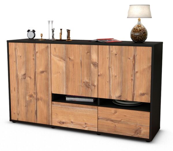 Sideboard Ebe | Korpus Anthrazit | Front in Pinie Holz Optik | 136x79x35cm (BxHxT)