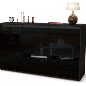 Sideboard Ebe | Korpus Anthrazit | Front in Hochglanz Schwarz | 136x79x35cm (BxHxT)