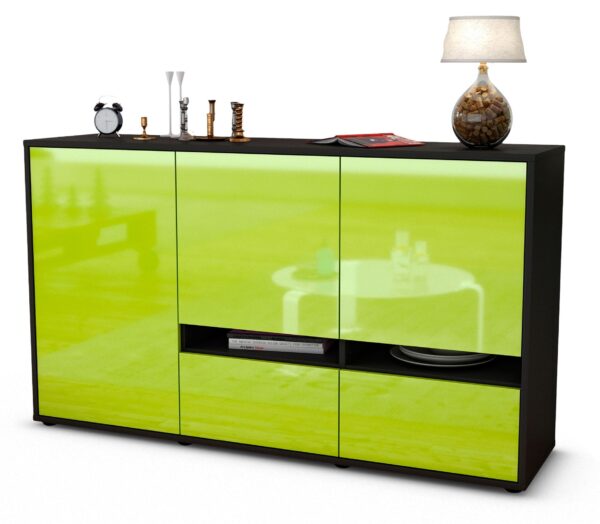 Sideboard Ebe | Korpus Anthrazit | Front in Hochglanz Grün | 136x79x35cm (BxHxT)