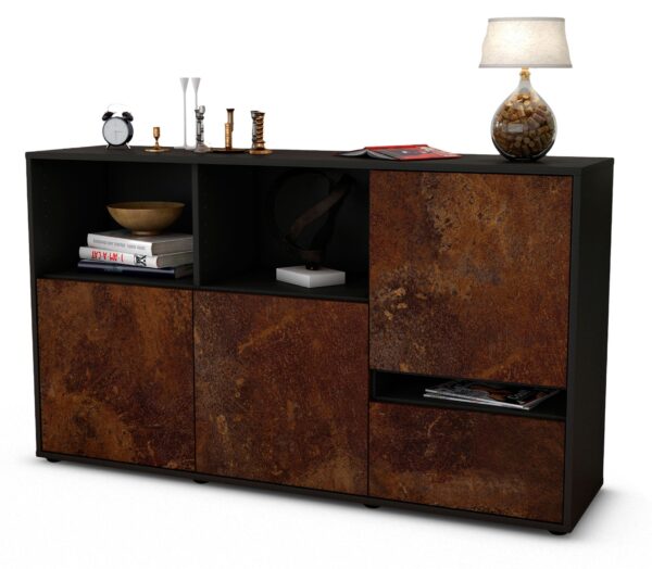 Sideboard Eda | Korpus Anthrazit | Front in Rost Optik | 136x79x35cm (BxHxT)