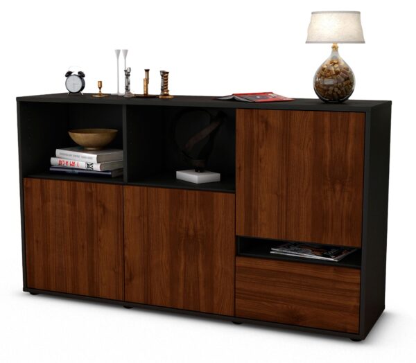 Sideboard Eda | Korpus Anthrazit | Front in Walnuss Holz Optik | 136x79x35cm (BxHxT)