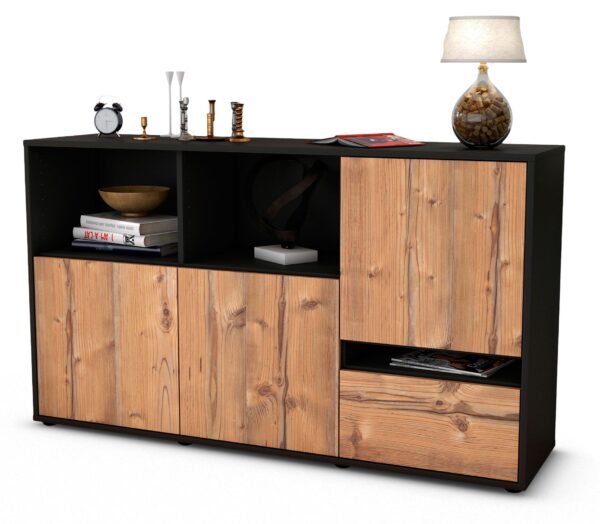 Sideboard Eda | Korpus Anthrazit | Front in Pinie Holz Optik | 136x79x35cm (BxHxT)