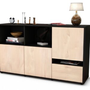 Sideboard Eda | Korpus Anthrazit | Front in Zeder Holz Optik | 136x79x35cm (BxHxT)