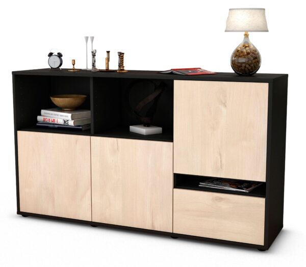 Sideboard Eda | Korpus Anthrazit | Front in Zeder Holz Optik | 136x79x35cm (BxHxT)